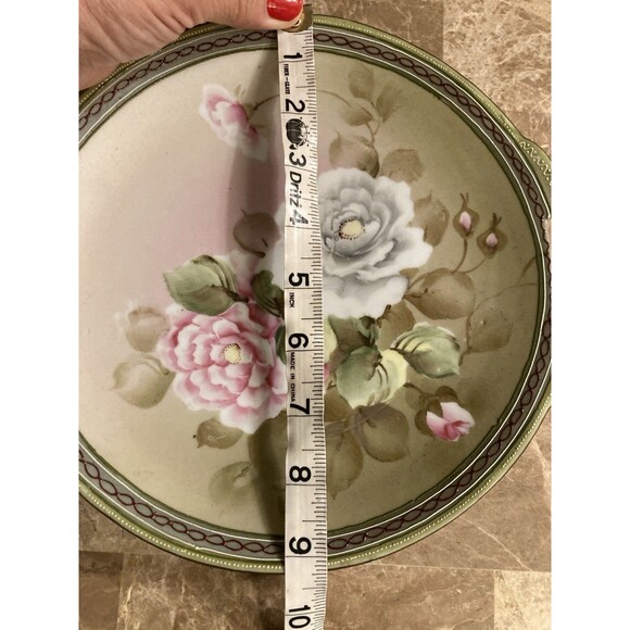 Nippon CORONATION WARE 2 Handle Plate Handpainted Flowers Pink White Japan 9” - Picture 9 of 9